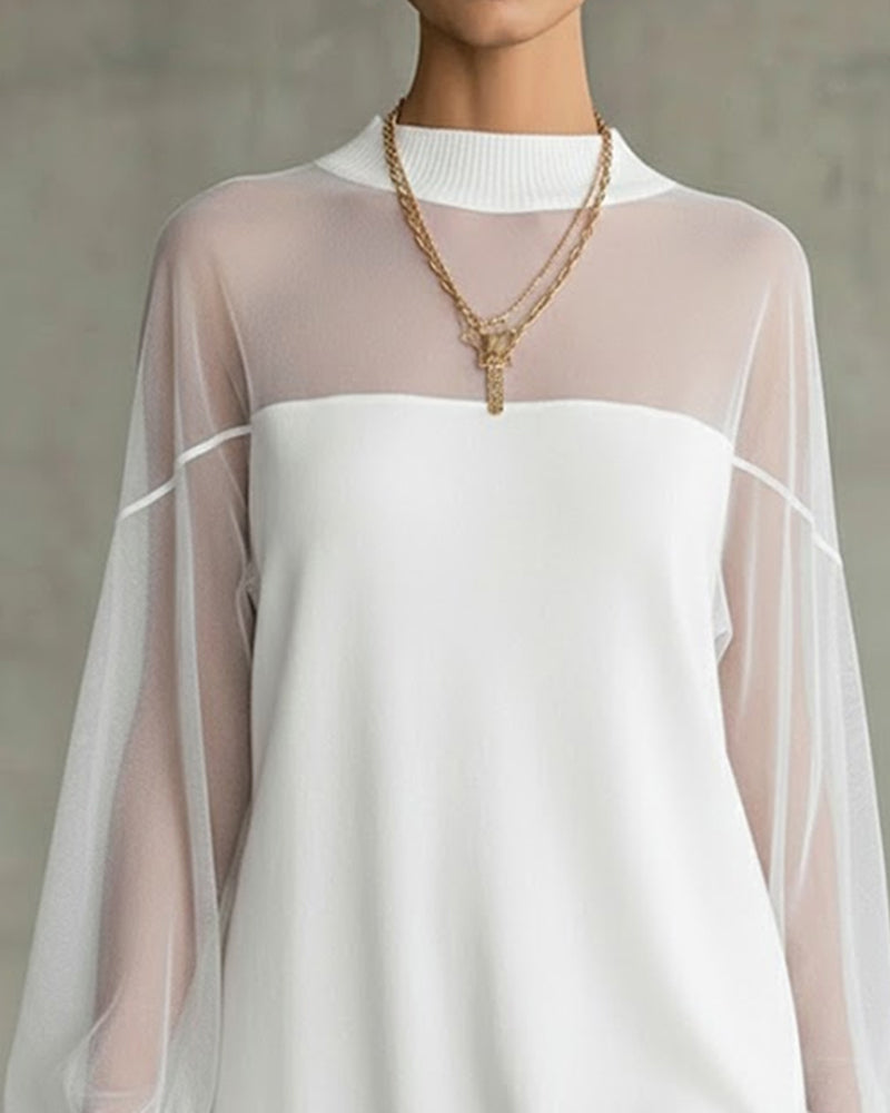 Lantern Sleeve Solid Color Patchwork Dress