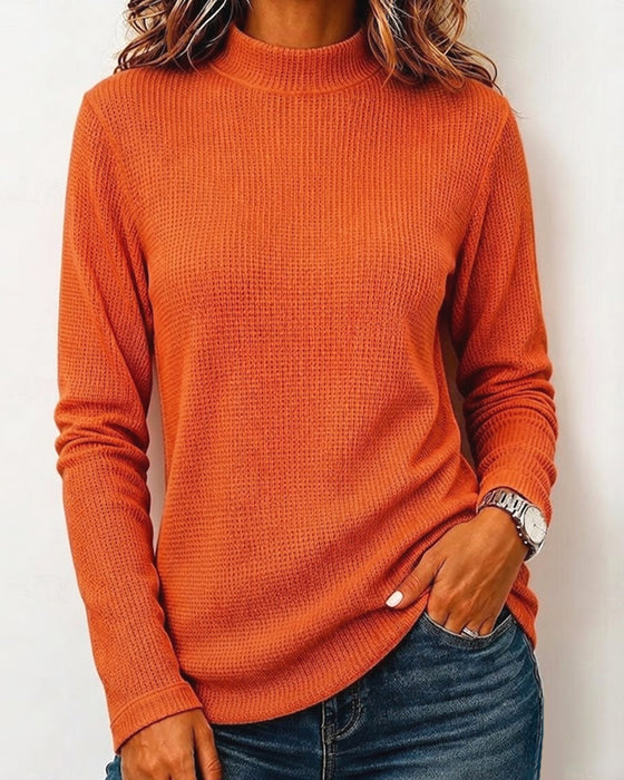 Casual Mock Neck Long Sleeve Blouse