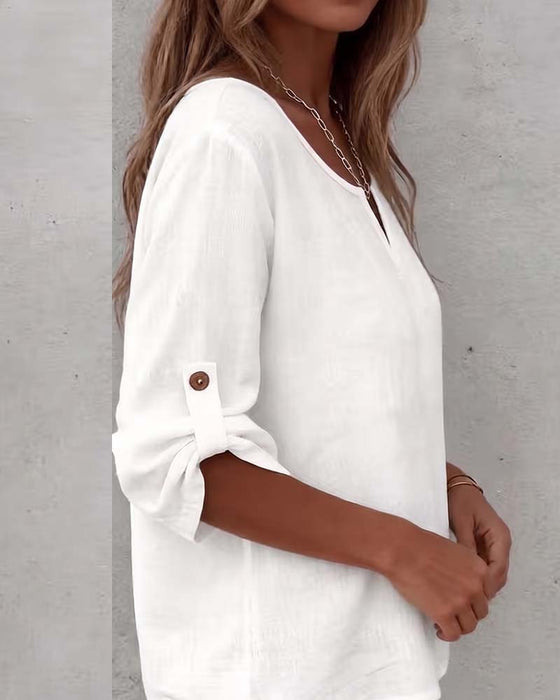 Solid Casual Button Blouse