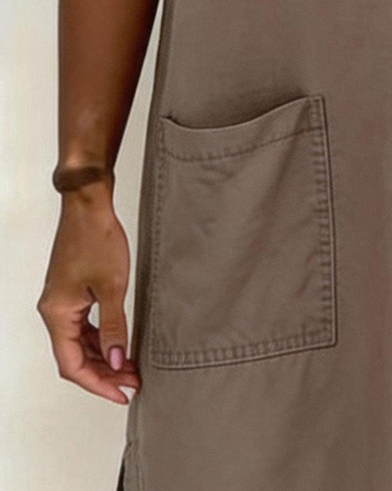 Tie V Neck Pocket Sheath Dress