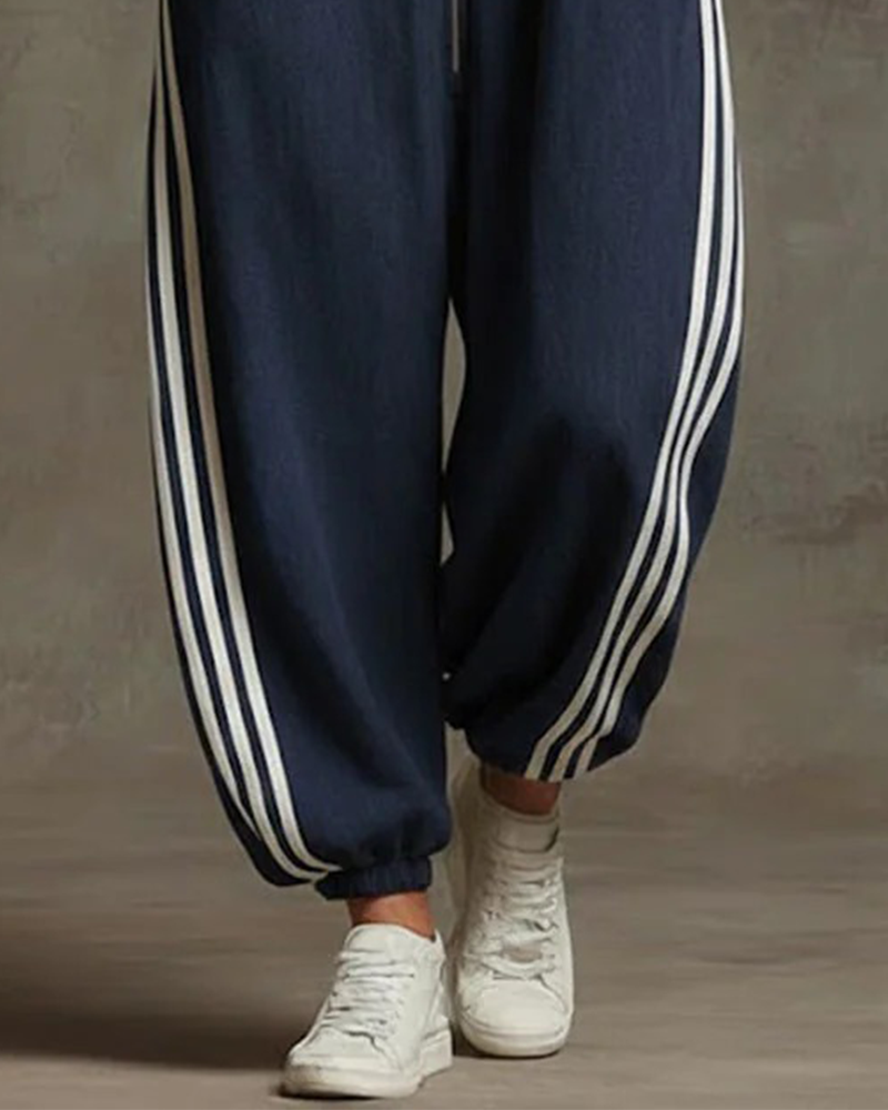 Striped Sporty Zip Jumpsuit