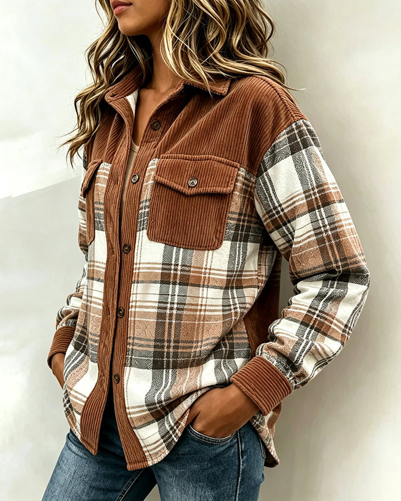 Plaid Patchwork Pocket Shirt