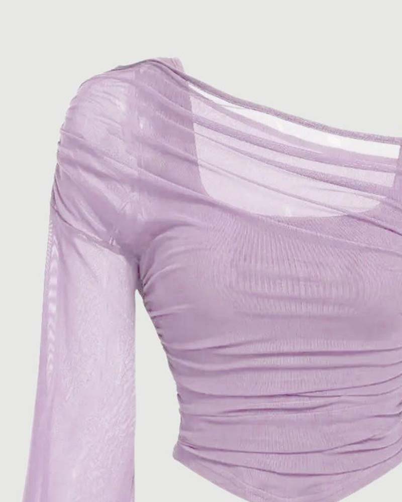 Mesh Ruffled Long Sleeve Cami Blouse