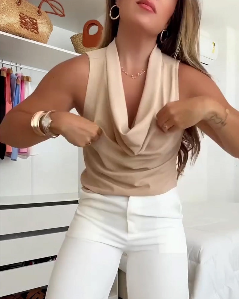 Sleeveless Cowl-Neck Blouse