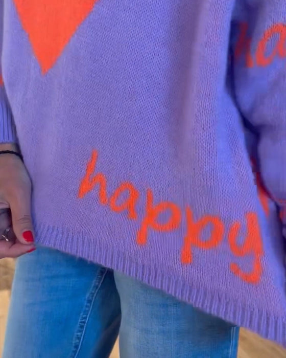 Long sleeve heart print sweater