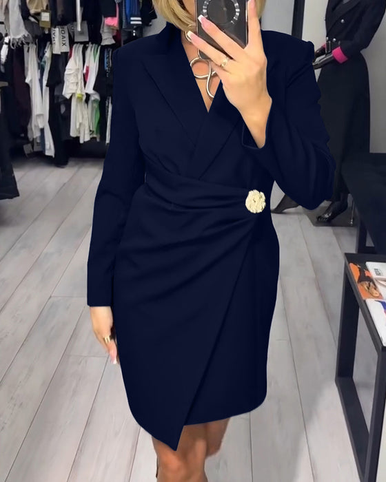Solid Color Suit Collar Fashion Dress