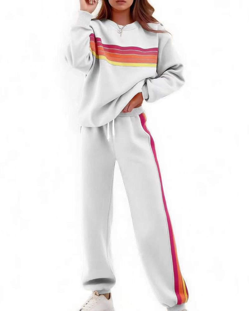 Colorful Stripe Sweatshirt and Sweatpant Set