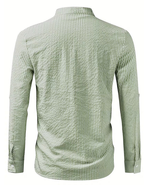 Stand Collar Striped Men's Shirt
