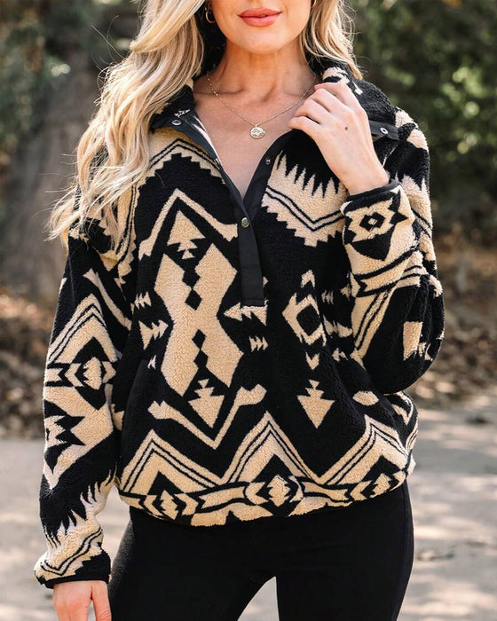 Button-Down Pocket Retro Sweatshirt