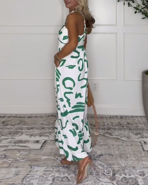 Halter Neck Printed Backless Sexy Dress