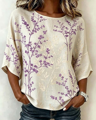 Round Neck Patchwork Loose Blouse