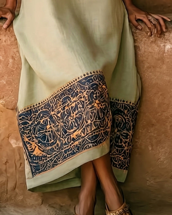 Ethnic Print Off-Shoulder Long Dress