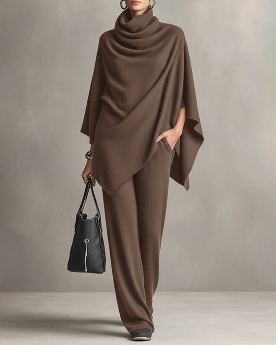 Turtleneck Top Wide-Leg Pants Set