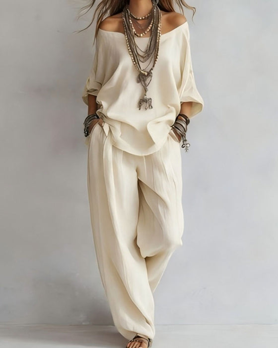 Off-Shoulder Wide-Leg Pants Two-Piece Set