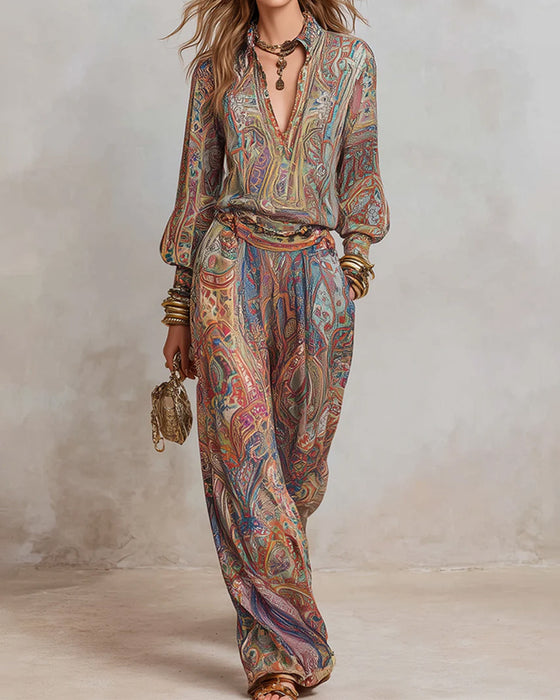 Bohemian Wide-Leg Pants Set