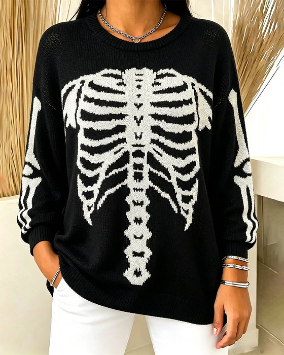 Round Neck Long Sleeve Printed Pullover
