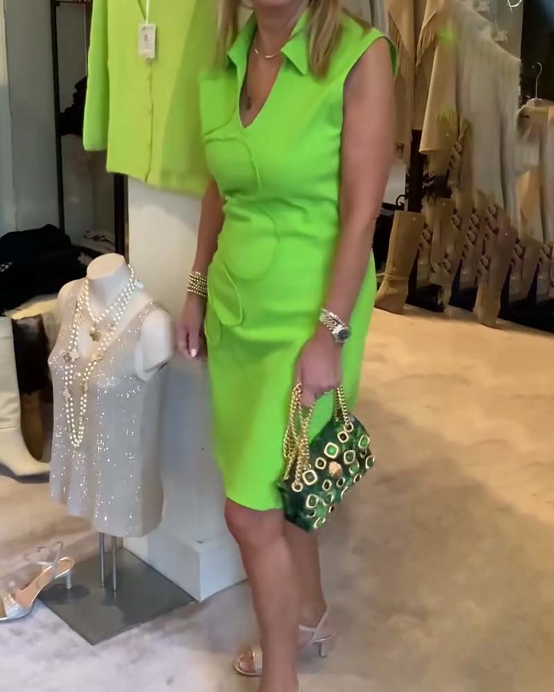 V-Neck Sleeveless Fitted Waist Dress