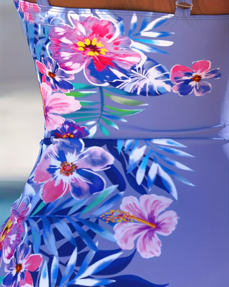 Sleeveless Vest Floral Skirted One-Piece