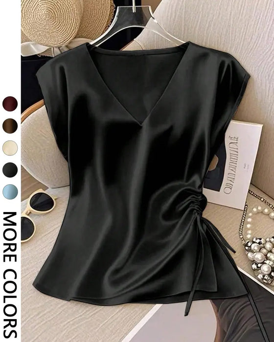 V-Neck Drawstring Sleeveless Blouse