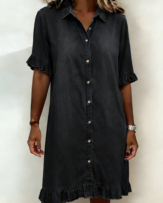 Denim Ruffle Shirt Dress
