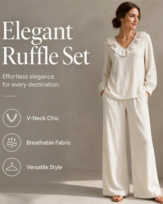 Ruffled V-Neck Long Sleeve Set