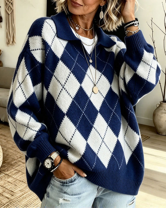 Diamond Lapel Loose Pullover