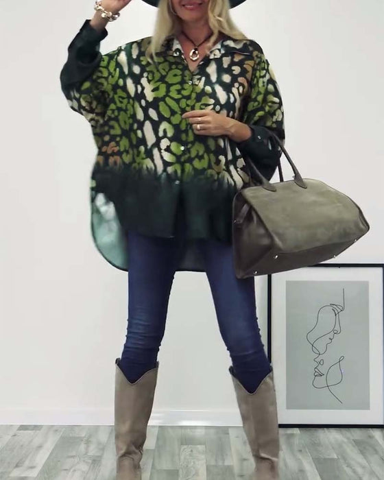 Leopard print lapel casual shirt