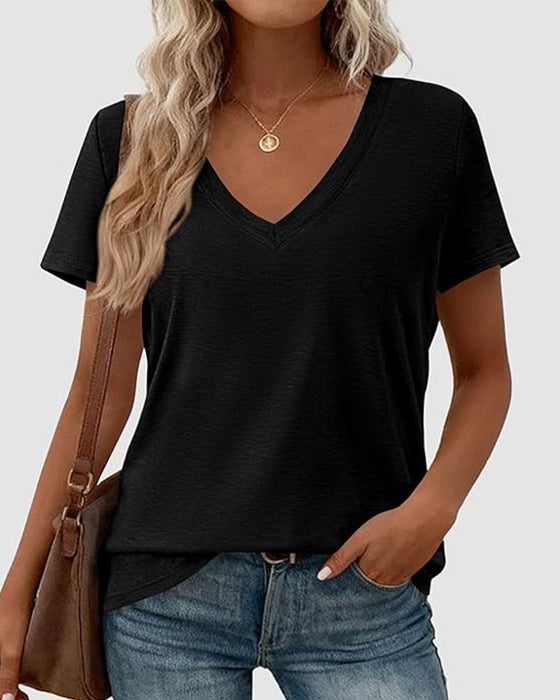 Pullover V-Neck Solid T-Shirt