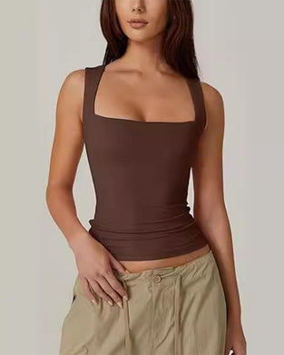 Square Neck Ribbed Solid Tank Top