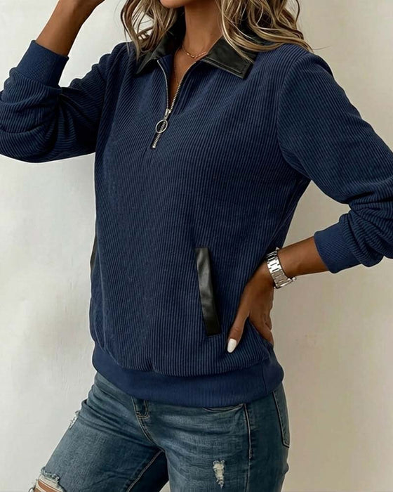 Lapel Zip Long Sleeve Sweatshirt
