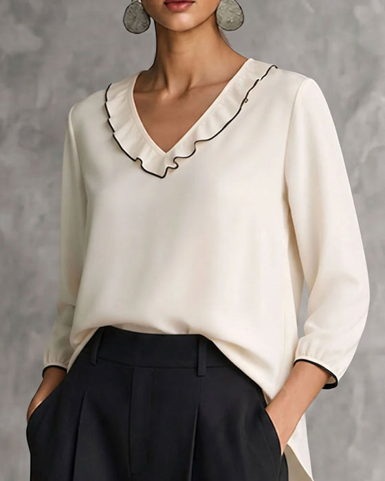 V-Neck Long Sleeve Blouse