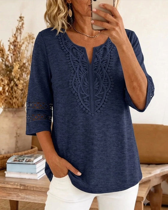 Printed Lace Patchwork Vintage T-Shirt