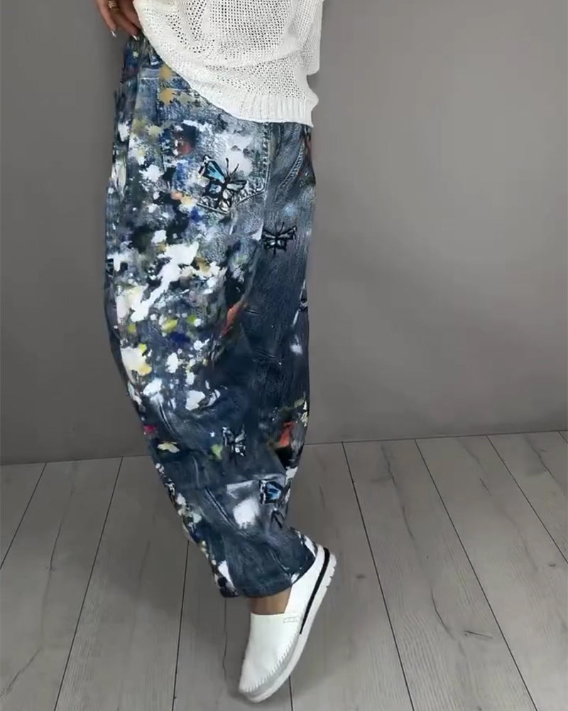 Splatter Print Drawstring Jeans