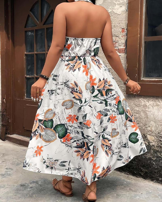 V-Neck Halter Sleeveless Dress + Shorts Set