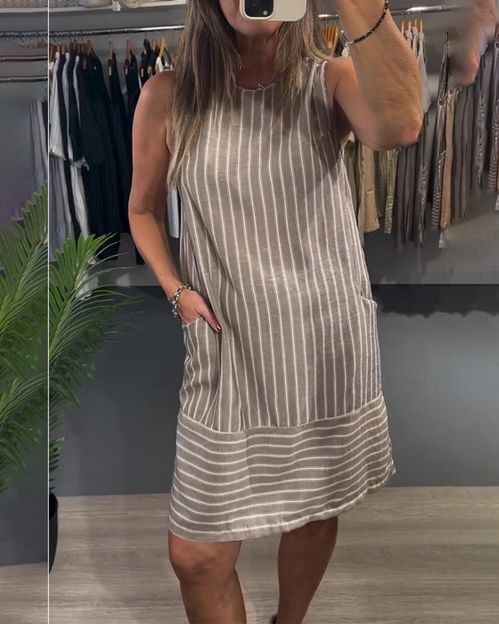 Sleeveless Pocket Striped Dress