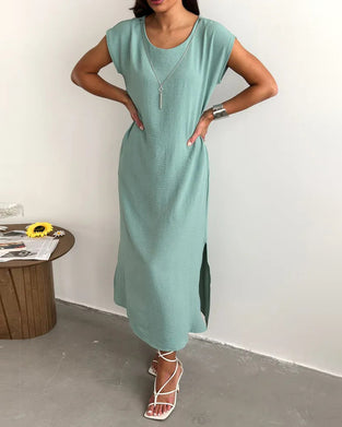 Midi Length Slit Loose Dress