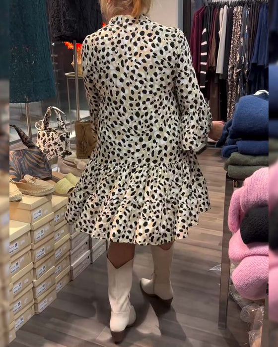 Bell Sleeves Stand Collar Printed Dress