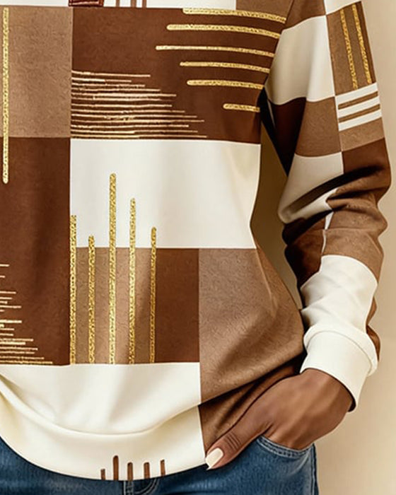 Stand-Collar Button-Front Color-Block Sweatshirt