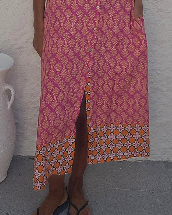 Geometric Wheat Print Shirt Dress