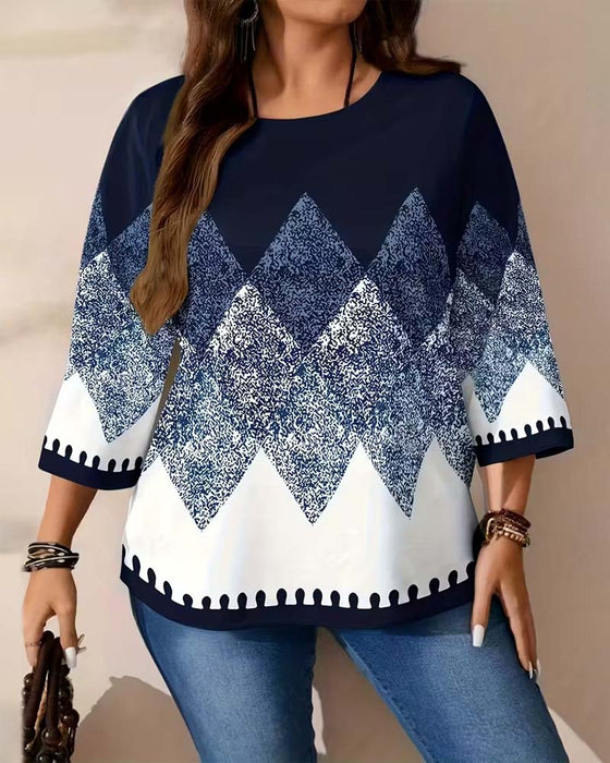 Loose Round Neck Three-Quarter Sleeve Top