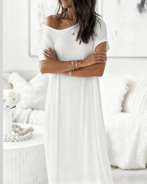 Solid-Color Long Casual Dress
