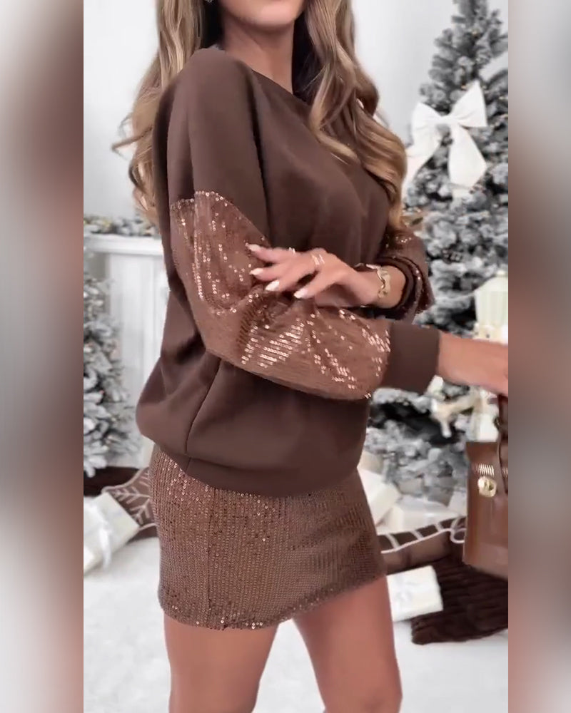 Hoodie & Sequined Bodycon Skirt Set