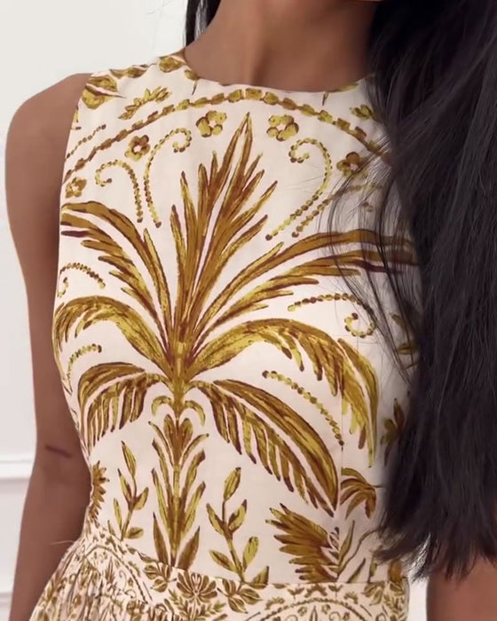 Retro Printed Sleeveless Long Dress