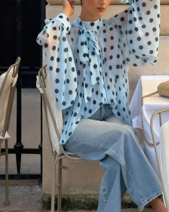 Casual Polka Dot Long Sleeve Blouse