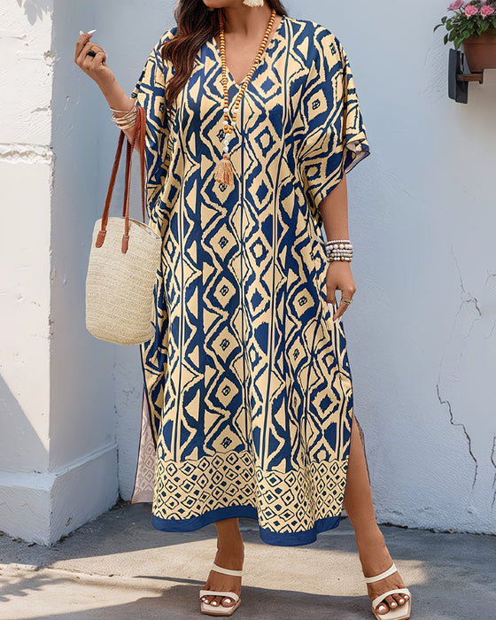 V-Neck Diamond Slit Loose Dress