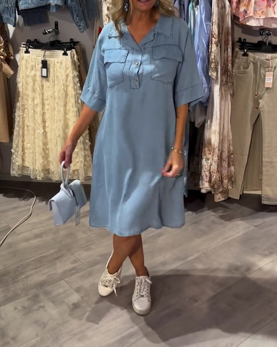 Lapel Button A Hem Dress