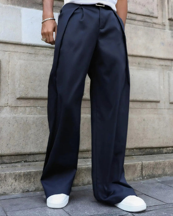 Cuffed Pleated Irregular Pants
