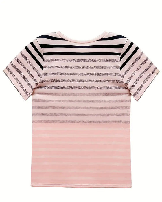 Round Neck Short Sleeve Striped T-Shirt