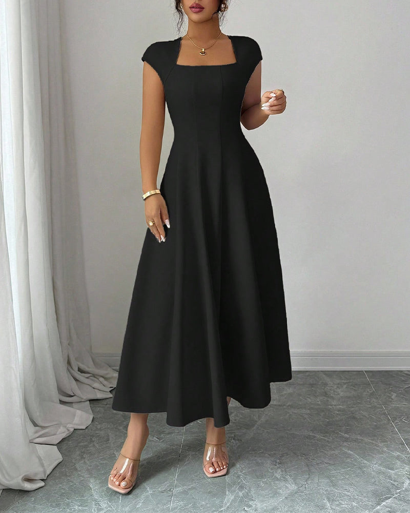 Square-Neck Short-Sleeve Dress