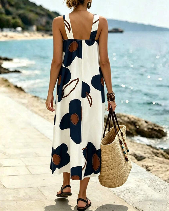 Cross Halter Floral Slit Maxi Dress